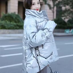 Disposable Shiny Down Padded Jacket Women's Mid-length 2025 New Winter Loose Printing Fashionable Women's Style To Overcome
