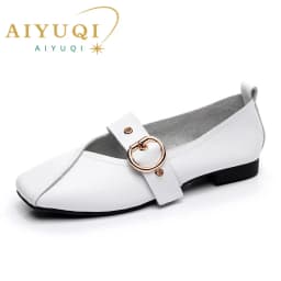 AIYUQI Casual Women Shoes 2026 Spring New Genuine Leather Mother Flat Shoes Big Size 41 42 43 Square Soft Bottom Women Shoes