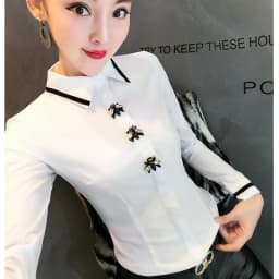 MadBlack European Clothes Lace Blouse Women Sexy Turn Down Collar Embroidery Slim Tops Long Sleeve Shirts Autumn New T38432JM