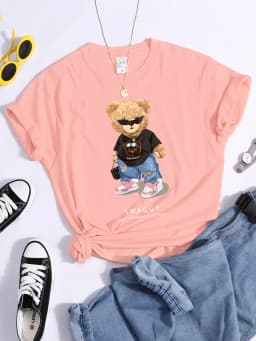 Teddy Bear Goes Out,Be Confidence Be Positive Tshirt Original Soft Tshirt Trend Simple Tee Top Summer Individual Women Tshirt