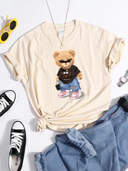 Teddy Bear Goes Out,Be Confidence Be Positive Tshirt Original Soft Tshirt Trend Simple Tee Top Summer Individual Women Tshirt