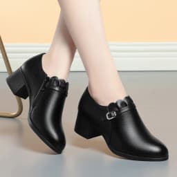 New Spring Autumn Women's Concise Single Shoes Round Toe Thick Heel Soft Leather Modern Retro Elegant Casual Shoes