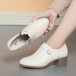 New Spring Autumn Women's Concise Single Shoes Round Toe Thick Heel Soft Leather Modern Retro Elegant Casual Shoes