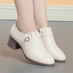 New Spring Autumn Women's Concise Single Shoes Round Toe Thick Heel Soft Leather Modern Retro Elegant Casual Shoes