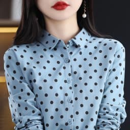 Women's New 100% Cotton Soft Sweater Polka-dot Knitted Polo Collar Long Sleeve Cardigan Spring Summer Shirt Ladies' Blouse Top