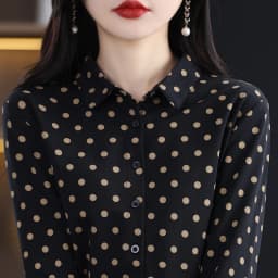 Women's New 100% Cotton Soft Sweater Polka-dot Knitted Polo Collar Long Sleeve Cardigan Spring Summer Shirt Ladies' Blouse Top