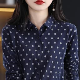 Women's New 100% Cotton Soft Sweater Polka-dot Knitted Polo Collar Long Sleeve Cardigan Spring Summer Shirt Ladies' Blouse Top