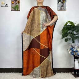 2023 New African Fashion Short Sleeve Colored Pattern Dubai Women Summer Real Silk Soft Printing Loose Tradition Muslim Dress