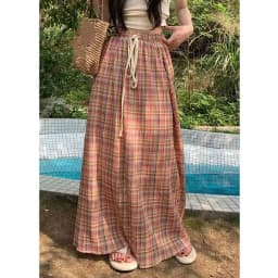 Lucyever Vintage Y2K Plaid Skirts Women Harajuku Streetwear Drawstring Long Skirt Woman Summer Elastic High Waist A-Line Skirts