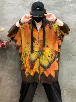 Amax luluE 2024 Luxury Warm Knitwear Fall Women Printed Loose Fashion Hooded Cardigans Ladies Classic Leisure Oversized Sweaters