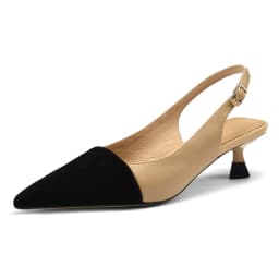 Black Sandals Women 2026 Summer Genuine Leather Slingback Elegant Mid Heel Pointed Comfortable Light Female Shoes Big Size 42
