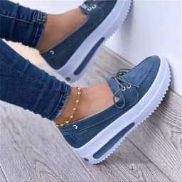 Woman Wedge Platform Sneakers Tie-Up Slip-on Flat Shoes for Daily Casual Canvas Low Top for Girls Thick Sole Breathable Casual