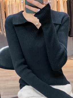 Autumn Winter New Ladies Elegant 100% Cotton Sweater Casual Polo Collar Pullover Knitted Sweater Slim Bottoming Tops Commuter