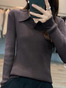Autumn Winter New Ladies Elegant 100% Cotton Sweater Casual Polo Collar Pullover Knitted Sweater Slim Bottoming Tops Commuter