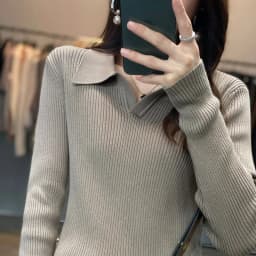 Autumn Winter New Ladies Elegant 100% Cotton Sweater Casual Polo Collar Pullover Knitted Sweater Slim Bottoming Tops Commuter