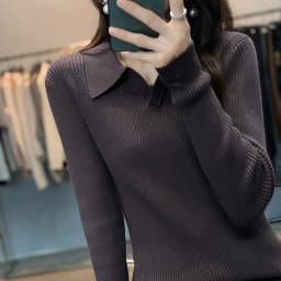 Autumn Winter New Ladies Elegant 100% Cotton Sweater Casual Polo Collar Pullover Knitted Sweater Slim Bottoming Tops Commuter