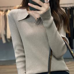 Autumn Winter New Ladies Elegant 100% Cotton Sweater Casual Polo Collar Pullover Knitted Sweater Slim Bottoming Tops Commuter