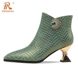 Elegant Side Zipper Women's Warm Ankle Boots Genuine Leather Pointed Toe High Heels Dress Party Wedding Office Lady Shoes Woman