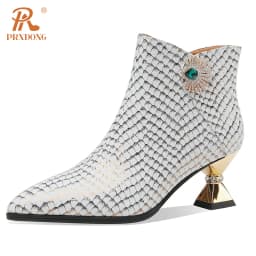 Elegant Side Zipper Women's Warm Ankle Boots Genuine Leather Pointed Toe High Heels Dress Party Wedding Office Lady Shoes Woman