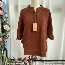 New Spring 100% Cotton Casual Shirt Women Batwing Sleeve Stand Collar Printed Top Girl OL Loose Blouses 2024 Summer T447104QM