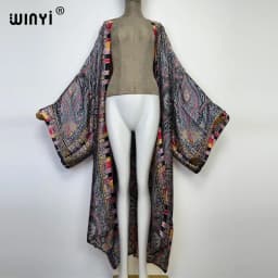 WINYI African National Style Printing Beach Bohemian Long Cardigan Cover-up Stitch Casual Boho Loose Holiday Party Kimono Coat