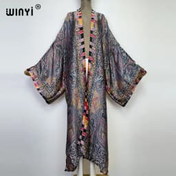 WINYI African National Style Printing Beach Bohemian Long Cardigan Cover-up Stitch Casual Boho Loose Holiday Party Kimono Coat