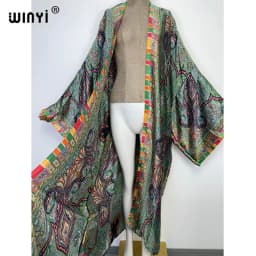 WINYI African National Style Printing Beach Bohemian Long Cardigan Cover-up Stitch Casual Boho Loose Holiday Party Kimono Coat