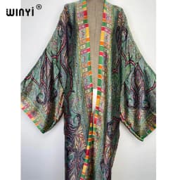 WINYI African National Style Printing Beach Bohemian Long Cardigan Cover-up Stitch Casual Boho Loose Holiday Party Kimono Coat