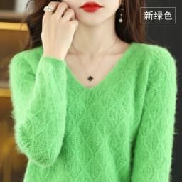 100% Mink Cashmere Women's Sweater Knitted Long Sleeve Pullover V-Neck Loose Underlay Soft Fashion Women's Top