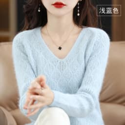 100% Mink Cashmere Women's Sweater Knitted Long Sleeve Pullover V-Neck Loose Underlay Soft Fashion Women's Top