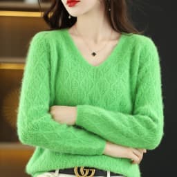 100% Mink Cashmere Women's Sweater Knitted Long Sleeve Pullover V-Neck Loose Underlay Soft Fashion Women's Top
