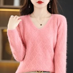 100% Mink Cashmere Women's Sweater Knitted Long Sleeve Pullover V-Neck Loose Underlay Soft Fashion Women's Top