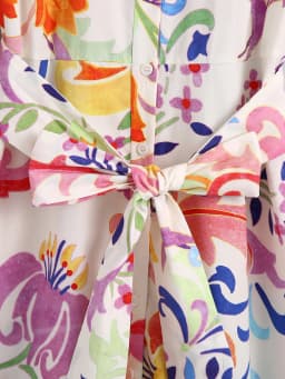Summer Women Vintage Totem Floral Print Dress With Bow Female Sashes Midi Shirt Dress Chic Casual Slim Dresses Vestido
