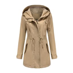 New Cotton Hooded Trench Coat Women's Spring Autumn Jacket Zipper Loose Drawstring Solid Color Windbreaker Women's Clothing