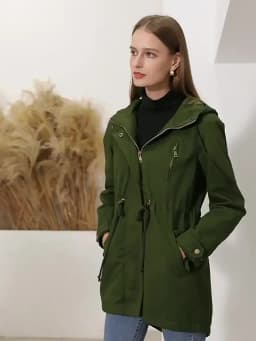 New Cotton Hooded Trench Coat Women's Spring Autumn Jacket Zipper Loose Drawstring Solid Color Windbreaker Women's Clothing