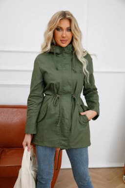 New Cotton Hooded Trench Coat Women's Spring Autumn Jacket Zipper Loose Drawstring Solid Color Windbreaker Women's Clothing