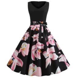 Women Summer Dress Casual Floral Print Retro Vintage Dresses Sleeveless High Waist Elegant Office Ladies Party Sundress