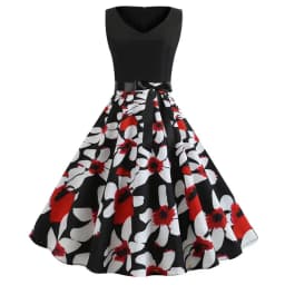 Women Summer Dress Casual Floral Print Retro Vintage Dresses Sleeveless High Waist Elegant Office Ladies Party Sundress