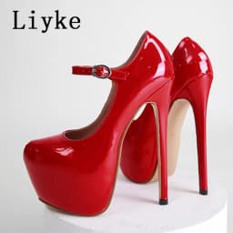 Liyke 2026 Spring Autumn Women Platform Pumps Black Round Toe Buckle Strap 17CM Super High Heels Pole Dance Shoes Stiletto Mujer