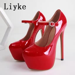Liyke 2026 Spring Autumn Women Platform Pumps Black Round Toe Buckle Strap 17CM Super High Heels Pole Dance Shoes Stiletto Mujer