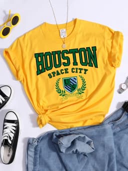 Bouston Space City Print Woman Tshirts Vintage Loose T-Shirts Niche Vintage Individual Top Tee Tshirt Short Sleeve Casual Tshirt