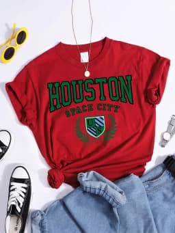 Bouston Space City Print Woman Tshirts Vintage Loose T-Shirts Niche Vintage Individual Top Tee Tshirt Short Sleeve Casual Tshirt