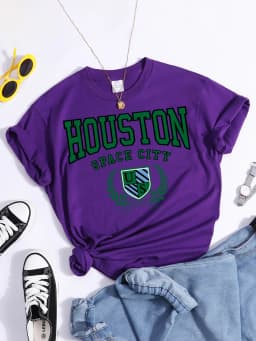 Bouston Space City Print Woman Tshirts Vintage Loose T-Shirts Niche Vintage Individual Top Tee Tshirt Short Sleeve Casual Tshirt
