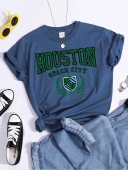 Bouston Space City Print Woman Tshirts Vintage Loose T-Shirts Niche Vintage Individual Top Tee Tshirt Short Sleeve Casual Tshirt