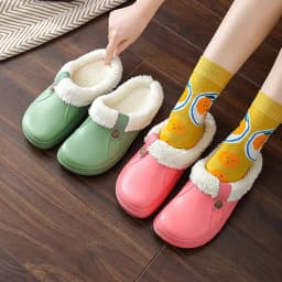 Litfun Female Clogs Couples Home Bedroom Fuzzy Slides Soft Sole Waterproof EVA Plush Slippers Women Warm Slippers Garden Shoes