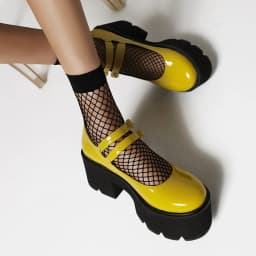 Super High Waterproof Platform Purple Patent Leather Platform Shoes Thick-Soled Bright Leather Yellow Hollow Heel Women's Shoes