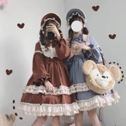 MAGOGO Sweet Vintage Lolita Dress Women Long Sleeve Costume Kawaii Loose New Cute Bow Japanese Style Dress For Girls INS Hot