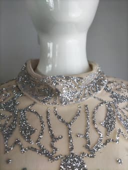 rhinestones mini dress sparkly crystals high neck long sleeve transparent silver women evening tassels party dress