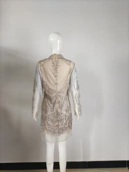rhinestones mini dress sparkly crystals high neck long sleeve transparent silver women evening tassels party dress