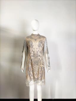 rhinestones mini dress sparkly crystals high neck long sleeve transparent silver women evening tassels party dress